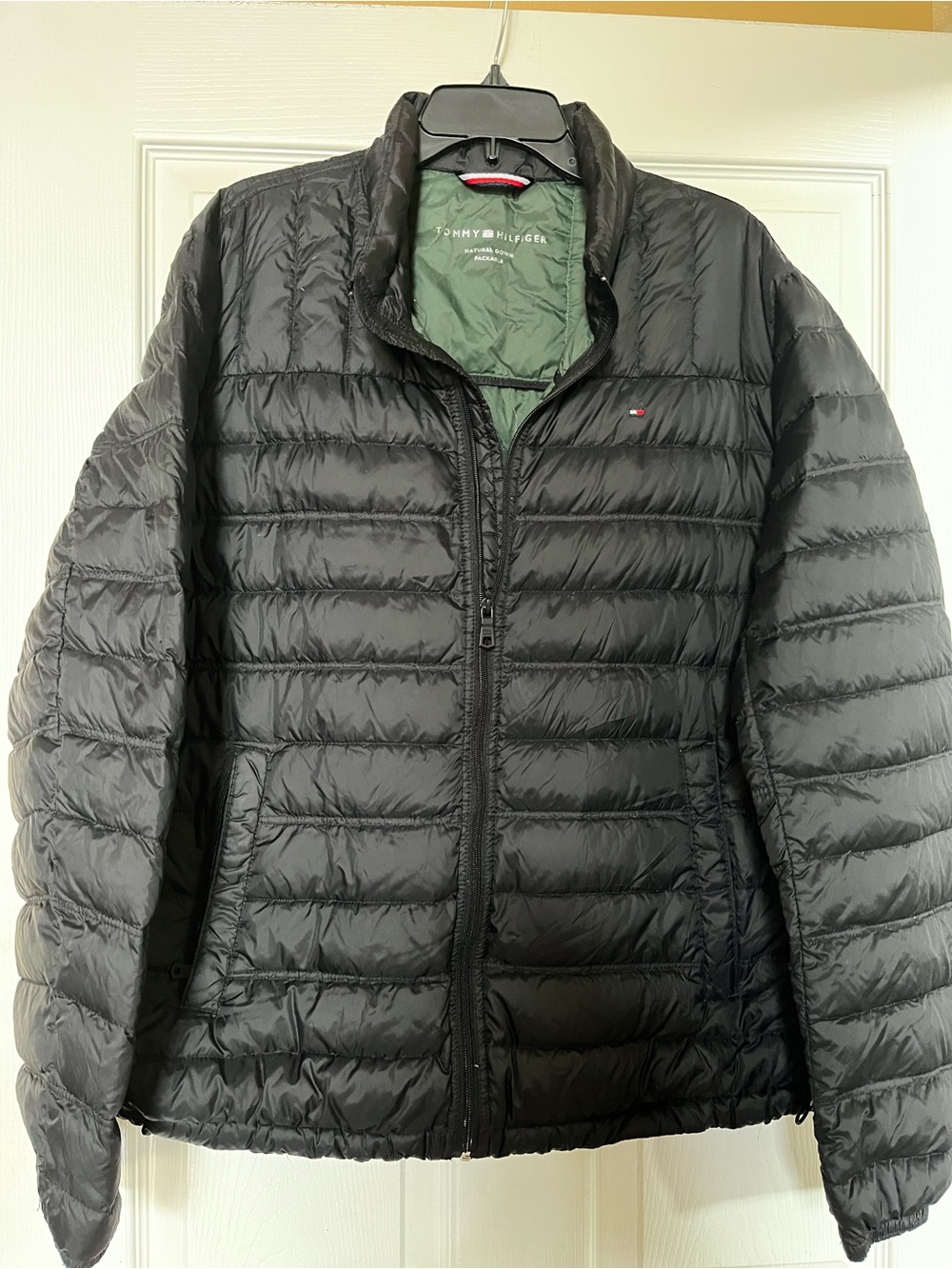 Tommy Hilfiger Black Puffer Jacket with Green Lining